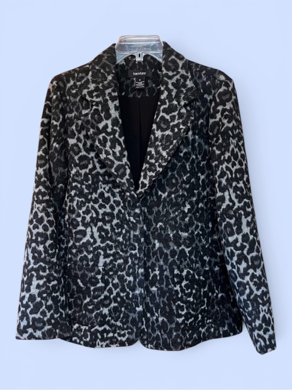 Karen Kane Leopard Print Blazer Jacket Women’s Sz M Black Gray Lined
